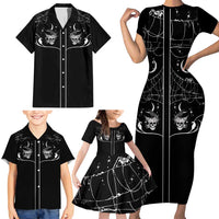 Skull Cowboy Family Matching Short Sleeve Bodycon Dress and Hawaiian Shirt Western Yoke Style - Wonder Print Shop
