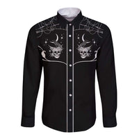 Skull Cowboy Long Sleeve Button Shirt Western Yoke Style - Wonder Print Shop