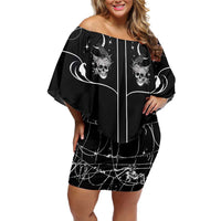 Skull Cowboy Off Shoulder Short Dress Western Yoke Style - Wonder Print Shop