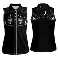 Skull Cowboy Women Sleeveless Polo Shirt Western Yoke Style - Wonder Print Shop
