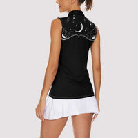 Skull Cowboy Women Sleeveless Polo Shirt Western Yoke Style - Wonder Print Shop