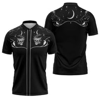Skull Cowboy Zipper Polo Shirt Western Yoke Style - Wonder Print Shop