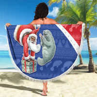 Cape Verde Christmas Beach Blanket Black Santa Clause With The Manatee - Wonder Print Shop