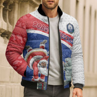 Personalized Cape Verde Christmas Bomber Puffer Jacket Black Santa Clause With The Manatee - Wonder Print Shop