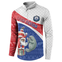 Personalized Cape Verde Christmas Button Sweatshirt Black Santa Clause With The Manatee - Wonder Print Shop