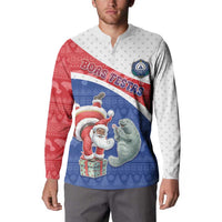 Personalized Cape Verde Christmas Button Sweatshirt Black Santa Clause With The Manatee - Wonder Print Shop