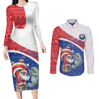 Personalized Cape Verde Christmas Couples Matching Long Sleeve Bodycon Dress and Long Sleeve Button Shirt Black Santa Clause With The Manatee - Wonder Print Shop