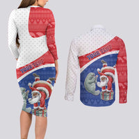 Personalized Cape Verde Christmas Couples Matching Long Sleeve Bodycon Dress and Long Sleeve Button Shirt Black Santa Clause With The Manatee - Wonder Print Shop