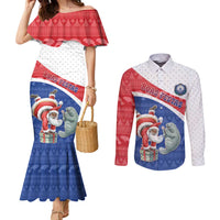 Personalized Cape Verde Christmas Couples Matching Mermaid Dress and Long Sleeve Button Shirt Black Santa Clause With The Manatee - Wonder Print Shop