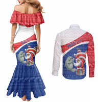 Personalized Cape Verde Christmas Couples Matching Mermaid Dress and Long Sleeve Button Shirt Black Santa Clause With The Manatee - Wonder Print Shop