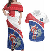 Personalized Cape Verde Christmas Couples Matching Off Shoulder Maxi Dress and Hawaiian Shirt Black Santa Clause With The Manatee - Wonder Print Shop