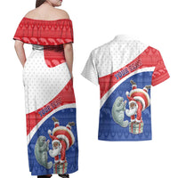 Personalized Cape Verde Christmas Couples Matching Off Shoulder Maxi Dress and Hawaiian Shirt Black Santa Clause With The Manatee - Wonder Print Shop