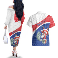 Personalized Cape Verde Christmas Couples Matching Off The Shoulder Long Sleeve Dress and Hawaiian Shirt Black Santa Clause With The Manatee - Wonder Print Shop