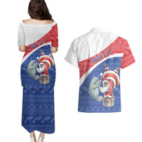 Personalized Cape Verde Christmas Couples Matching Puletasi and Hawaiian Shirt Black Santa Clause With The Manatee - Wonder Print Shop