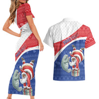 Personalized Cape Verde Christmas Couples Matching Short Sleeve Bodycon Dress and Hawaiian Shirt Black Santa Clause With The Manatee - Wonder Print Shop