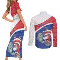 Personalized Cape Verde Christmas Couples Matching Short Sleeve Bodycon Dress and Long Sleeve Button Shirt Black Santa Clause With The Manatee - Wonder Print Shop