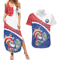 Personalized Cape Verde Christmas Couples Matching Summer Maxi Dress and Hawaiian Shirt Black Santa Clause With The Manatee - Wonder Print Shop