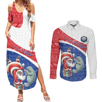 Personalized Cape Verde Christmas Couples Matching Summer Maxi Dress and Long Sleeve Button Shirt Black Santa Clause With The Manatee - Wonder Print Shop
