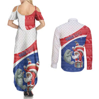 Personalized Cape Verde Christmas Couples Matching Summer Maxi Dress and Long Sleeve Button Shirt Black Santa Clause With The Manatee - Wonder Print Shop