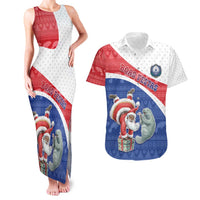 Personalized Cape Verde Christmas Couples Matching Tank Maxi Dress and Hawaiian Shirt Black Santa Clause With The Manatee - Wonder Print Shop