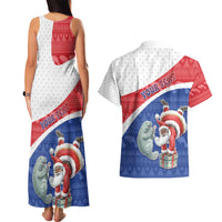 Personalized Cape Verde Christmas Couples Matching Tank Maxi Dress and Hawaiian Shirt Black Santa Clause With The Manatee - Wonder Print Shop