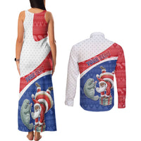 Personalized Cape Verde Christmas Couples Matching Tank Maxi Dress and Long Sleeve Button Shirt Black Santa Clause With The Manatee - Wonder Print Shop