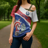 Personalized Cape Verde Christmas Cross Shoulder Shirt Black Santa Clause With The Manatee - Wonder Print Shop