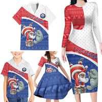 Personalized Cape Verde Christmas Family Matching Long Sleeve Bodycon Dress and Hawaiian Shirt Black Santa Clause With The Manatee - Wonder Print Shop