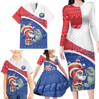 Personalized Cape Verde Christmas Family Matching Long Sleeve Bodycon Dress and Hawaiian Shirt Black Santa Clause With The Manatee - Wonder Print Shop
