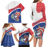 Personalized Cape Verde Christmas Family Matching Long Sleeve Bodycon Dress and Hawaiian Shirt Black Santa Clause With The Manatee - Wonder Print Shop