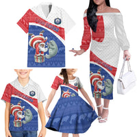 Personalized Cape Verde Christmas Family Matching Off The Shoulder Long Sleeve Dress and Hawaiian Shirt Black Santa Clause With The Manatee - Wonder Print Shop