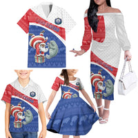 Personalized Cape Verde Christmas Family Matching Off The Shoulder Long Sleeve Dress and Hawaiian Shirt Black Santa Clause With The Manatee - Wonder Print Shop