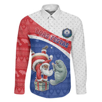 Personalized Cape Verde Christmas Family Matching Off The Shoulder Long Sleeve Dress and Hawaiian Shirt Black Santa Clause With The Manatee - Wonder Print Shop