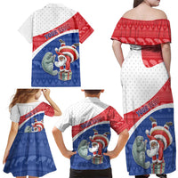 Personalized Cape Verde Christmas Family Matching Off Shoulder Maxi Dress and Hawaiian Shirt Black Santa Clause With The Manatee - Wonder Print Shop