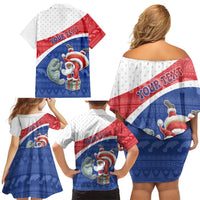 Personalized Cape Verde Christmas Family Matching Off Shoulder Short Dress and Hawaiian Shirt Black Santa Clause With The Manatee - Wonder Print Shop