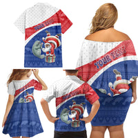 Personalized Cape Verde Christmas Family Matching Off Shoulder Short Dress and Hawaiian Shirt Black Santa Clause With The Manatee - Wonder Print Shop