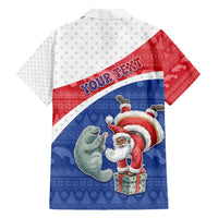 Personalized Cape Verde Christmas Family Matching Off Shoulder Short Dress and Hawaiian Shirt Black Santa Clause With The Manatee - Wonder Print Shop