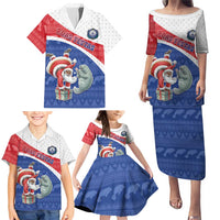 Personalized Cape Verde Christmas Family Matching Puletasi and Hawaiian Shirt Black Santa Clause With The Manatee - Wonder Print Shop