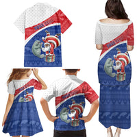 Personalized Cape Verde Christmas Family Matching Puletasi and Hawaiian Shirt Black Santa Clause With The Manatee - Wonder Print Shop
