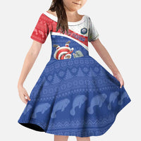 Personalized Cape Verde Christmas Family Matching Short Sleeve Bodycon Dress and Hawaiian Shirt Black Santa Clause With The Manatee - Wonder Print Shop