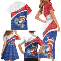 Personalized Cape Verde Christmas Family Matching Short Sleeve Bodycon Dress and Hawaiian Shirt Black Santa Clause With The Manatee - Wonder Print Shop