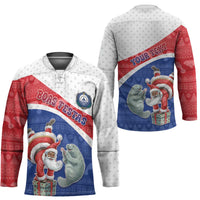 Personalized Cape Verde Christmas Hockey Jersey Black Santa Clause With The Manatee - Wonder Print Shop