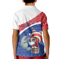 Personalized Cape Verde Christmas Kid Polo Shirt Black Santa Clause With The Manatee - Wonder Print Shop