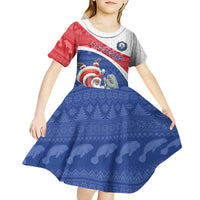 Personalized Cape Verde Christmas Kid Short Sleeve Dress Black Santa Clause With The Manatee - Wonder Print Shop