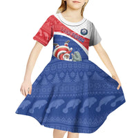 Personalized Cape Verde Christmas Kid Short Sleeve Dress Black Santa Clause With The Manatee - Wonder Print Shop