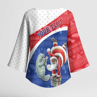 Personalized Cape Verde Christmas Kimono Sleeve Blouse Black Santa Clause With The Manatee - Wonder Print Shop