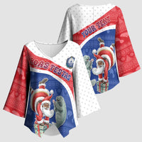 Personalized Cape Verde Christmas Kimono Sleeve Blouse Black Santa Clause With The Manatee - Wonder Print Shop
