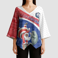 Personalized Cape Verde Christmas Kimono Sleeve Blouse Black Santa Clause With The Manatee - Wonder Print Shop