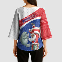 Personalized Cape Verde Christmas Kimono Sleeve Blouse Black Santa Clause With The Manatee - Wonder Print Shop
