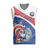 Personalized Cape Verde Christmas Knitted V-Neck Vest The Santa Clause With The Manatee - Wonder Print Shop